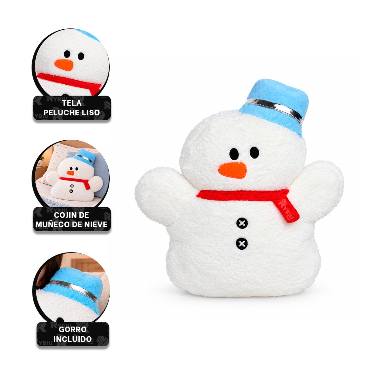 COJIN DE NAVIDAD CON DISENO DE MUNECO DE NIEVE BLANCO Y REGALO STICKER - 4