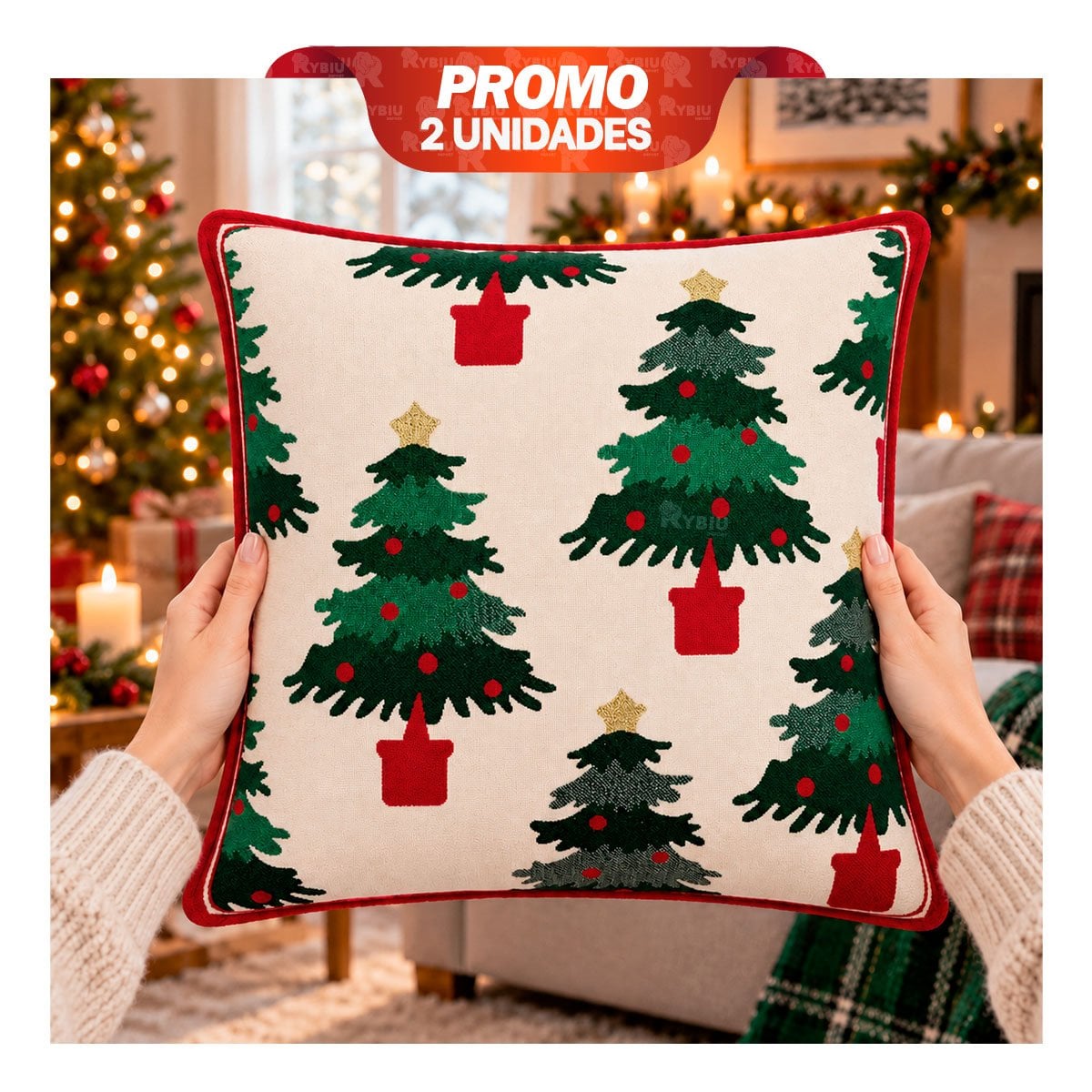 PACK2 ALMOHADA DE PINO NAVIDENO BEIGE YREGALO STICKER - 1