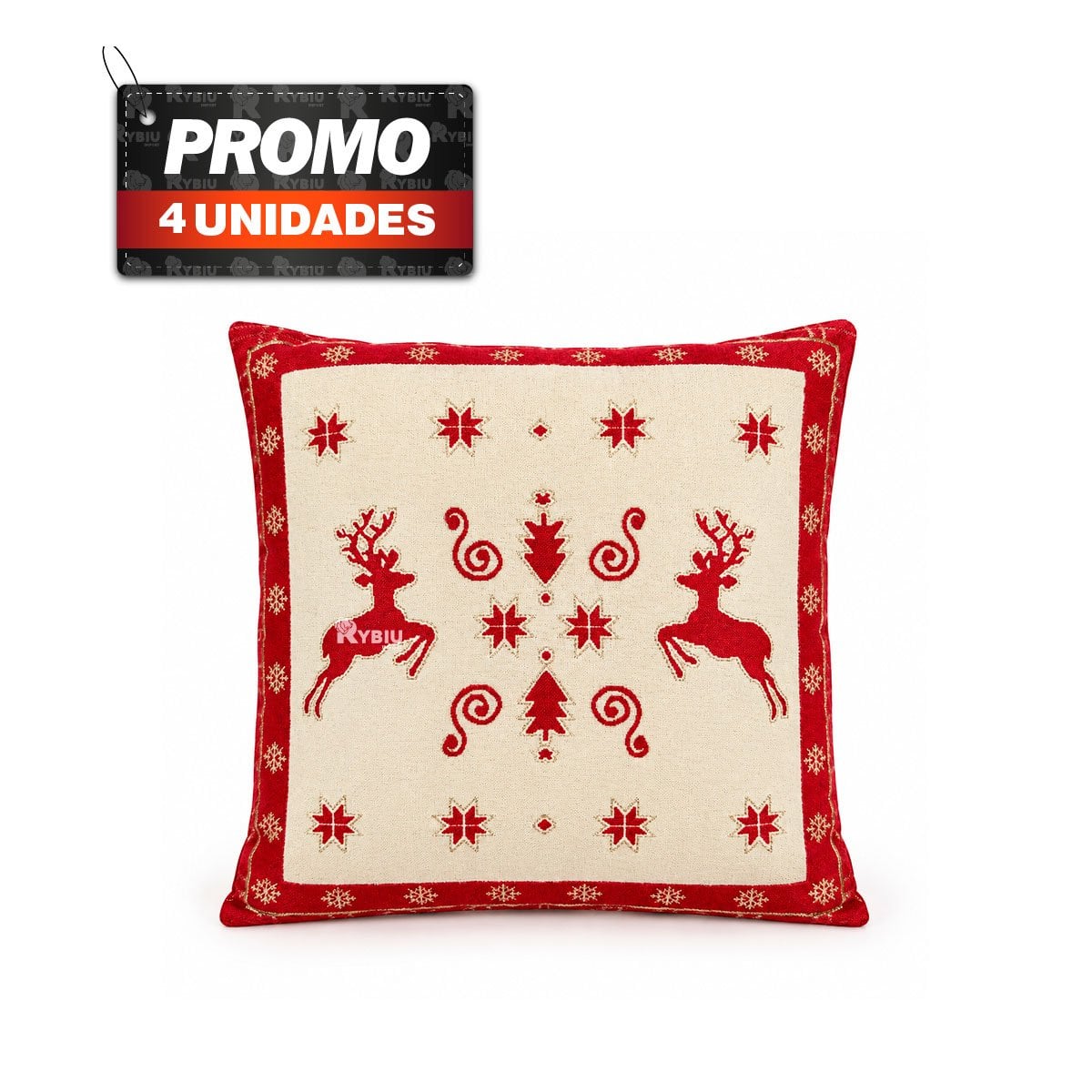 PACK4 COJIN CON ESTAMPA DE RENO NAVIDENO BEIGE - 1