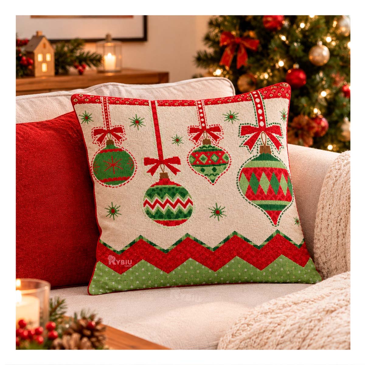 PACK4 FORRO DE ALMOHADA PARA NAVIDAD 45X45CM BEIGE YREGALO STICKER - 3