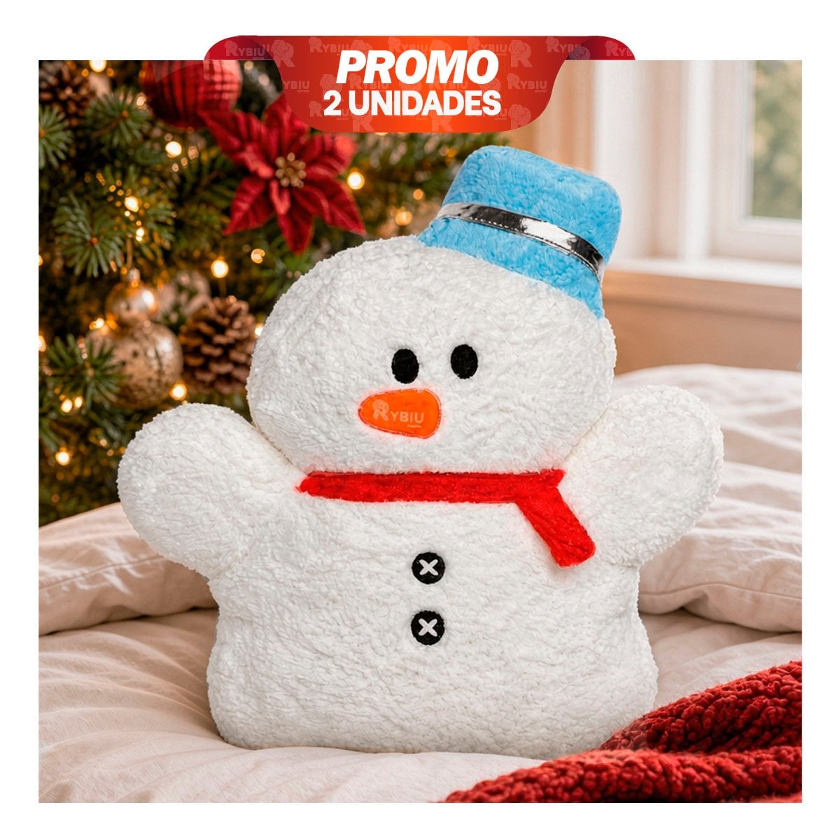 PACK2 ALMOHADILLA DECORATIVA CON DISENO DE MUNECO DE NIEVE BLANCO YREGALO STICKER - 1