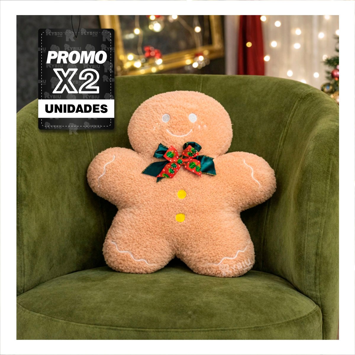 PACK2 ALMOHADON FESTIVO CON DISENO DE HOMBRE DE JENGIBRE BEIGE - 1