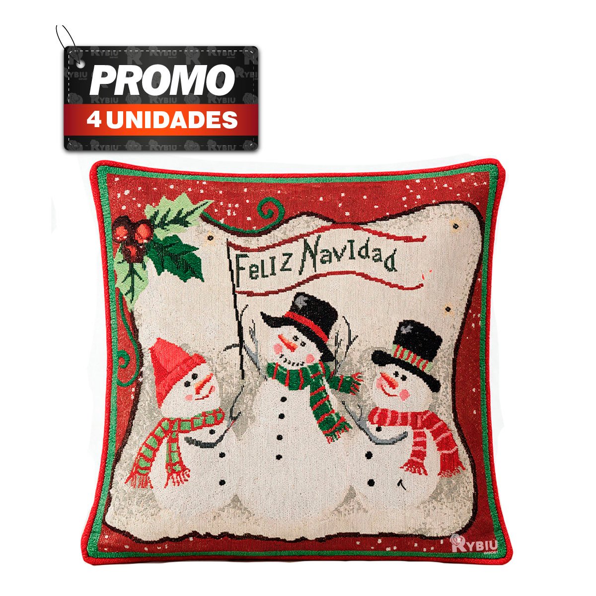 PACK4 FORRO DE COJIN CON 3 MUNECOS DE NIEVE 45X45CM ROJO - 1