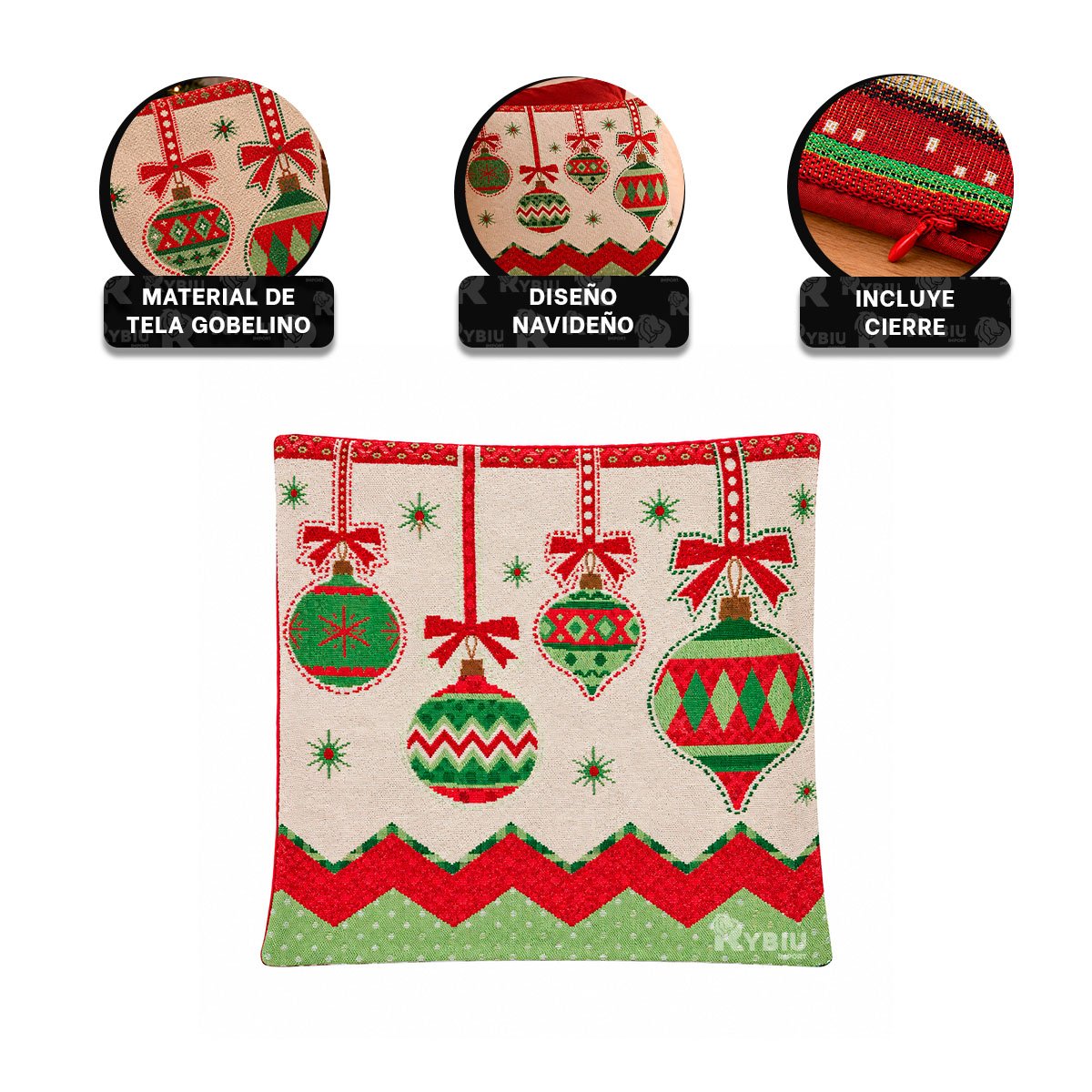 FUNDA PARA COJIN CON ESTAMPA INVERNAL 45X45CM BEIGE Y LIGAS REGALO - 4