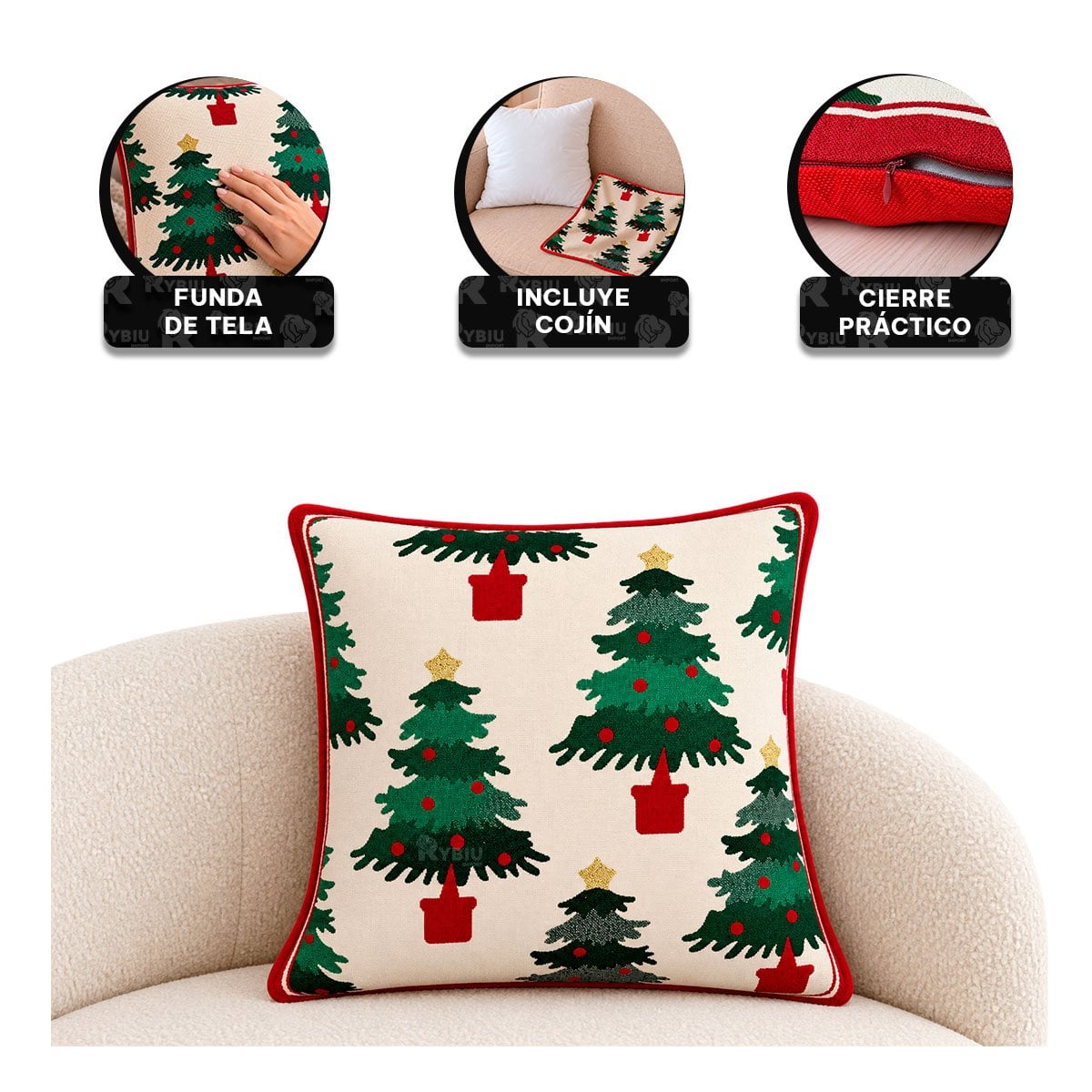 COJIN FESTIVO CON ESTAMPA BEIGE Y LIGAS REGALO - 4