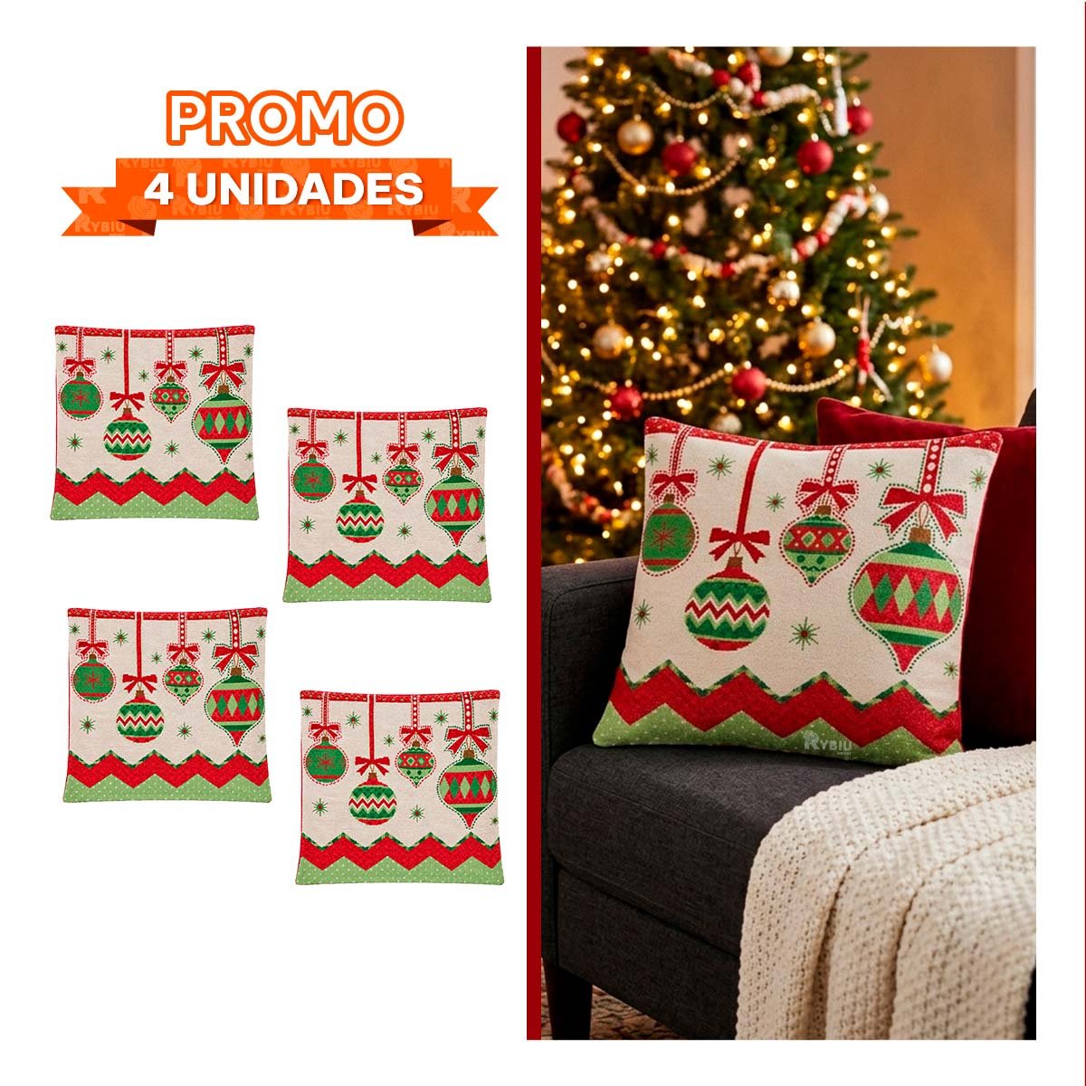 PACK4 FORRO PARA COJIN CON ESTILO FESTIVO 45X45CM BEIGE YPAPEL REGALO - 1