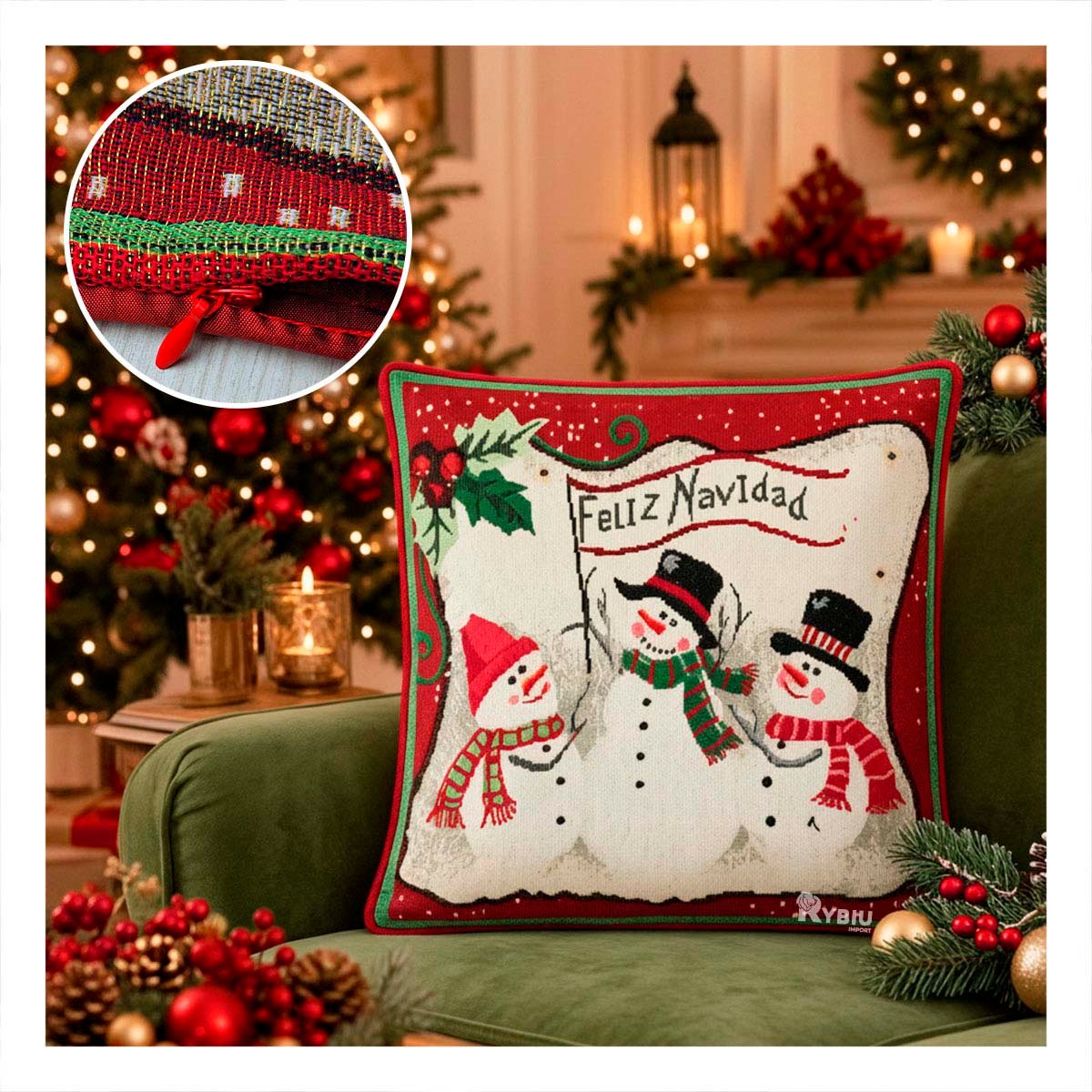 FUNDA DE COJIN NAVIDENO PARA DECORAR 45X45CM ROJO - 1