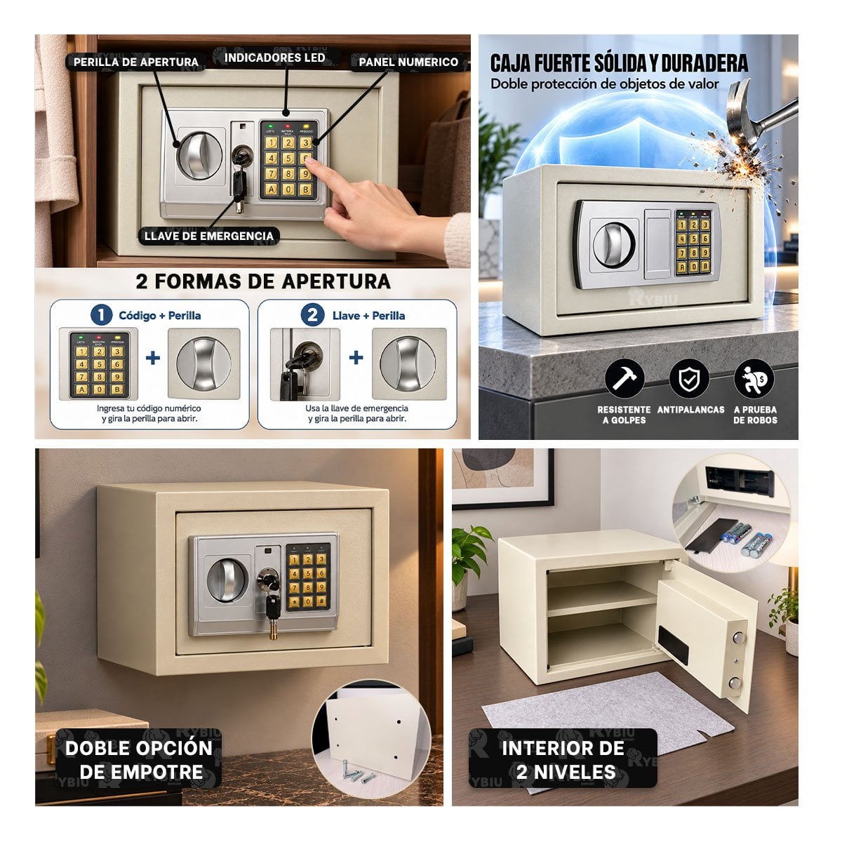 COFRE FUERTE PARA OBJETOS DE VALOR EN BEIGE Y LIGAS REGALO - 4