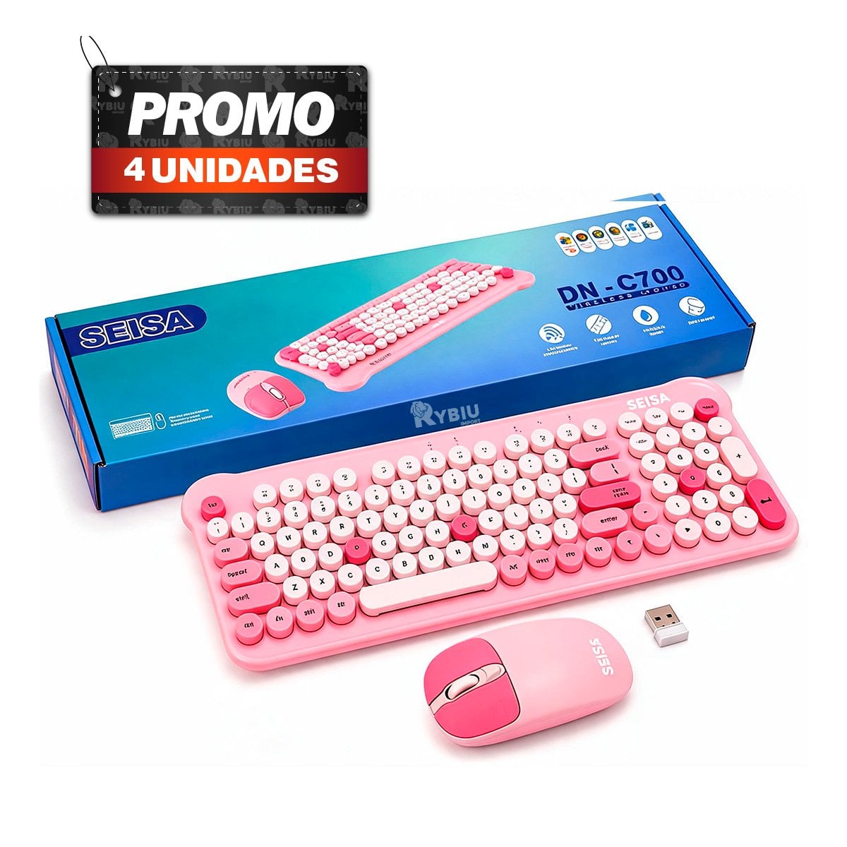 PACK4 TECLADO Y MOUSE INALAMBRICOS PARA ESCRITORIO ROSADO YPAPEL REGALO - 1