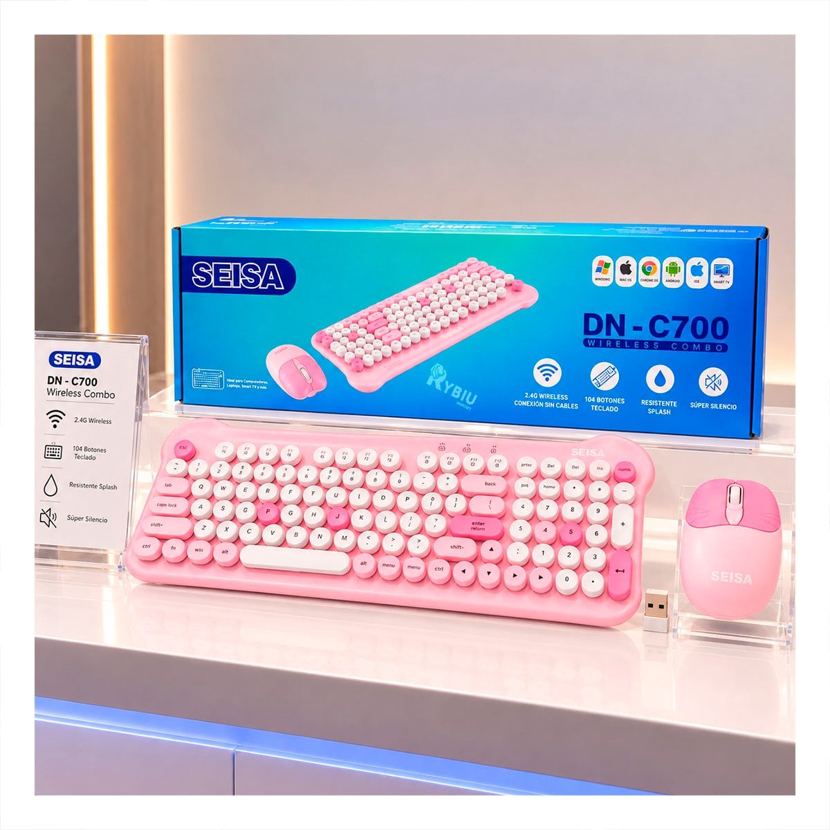PACK4 TECLADO Y MOUSE INALAMBRICOS PARA ESCRITORIO ROSADO YPAPEL REGALO - 3