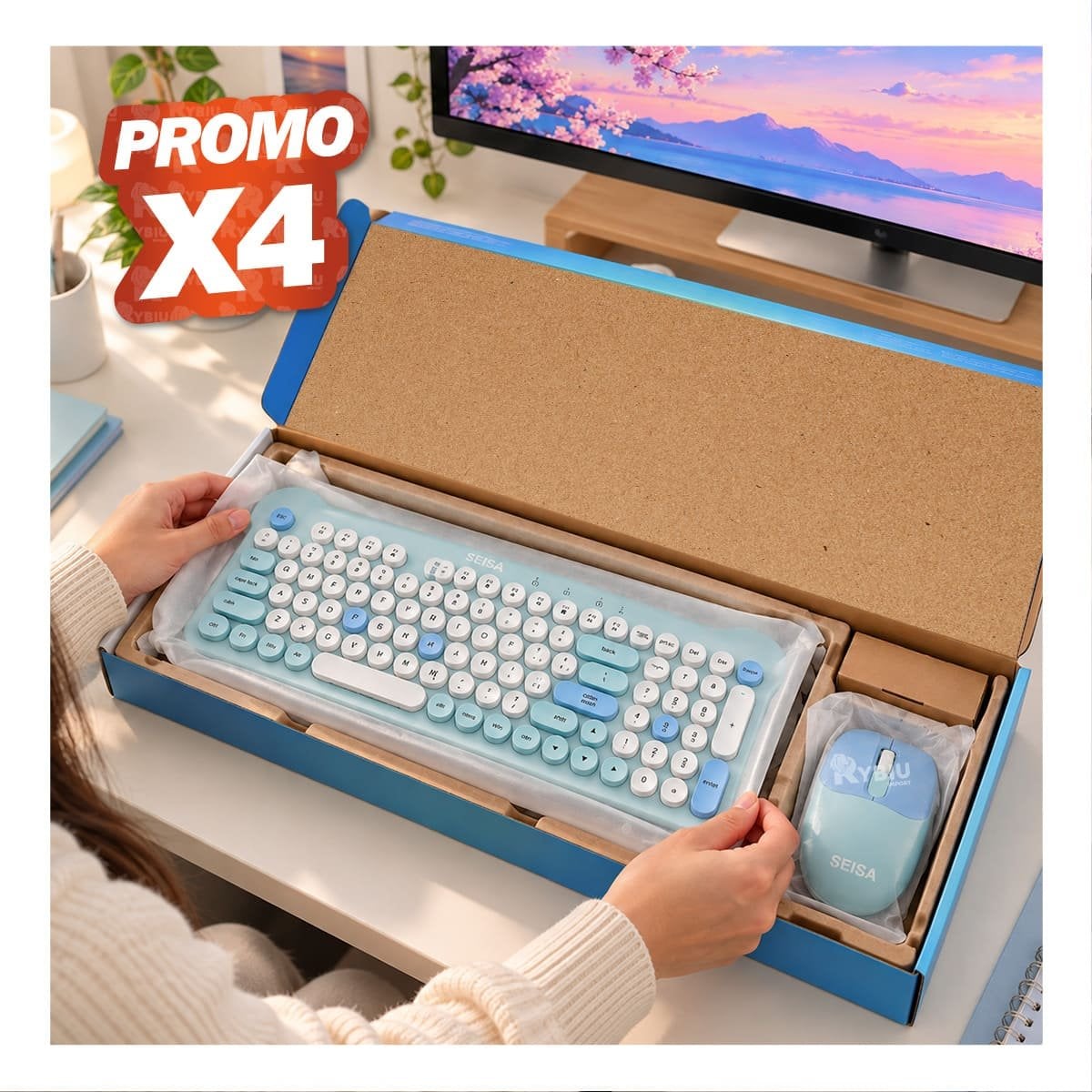 PACK4 TECLADO Y RATON INALAMBRICOS CON ACABADO MODERNO CELESTE - 1