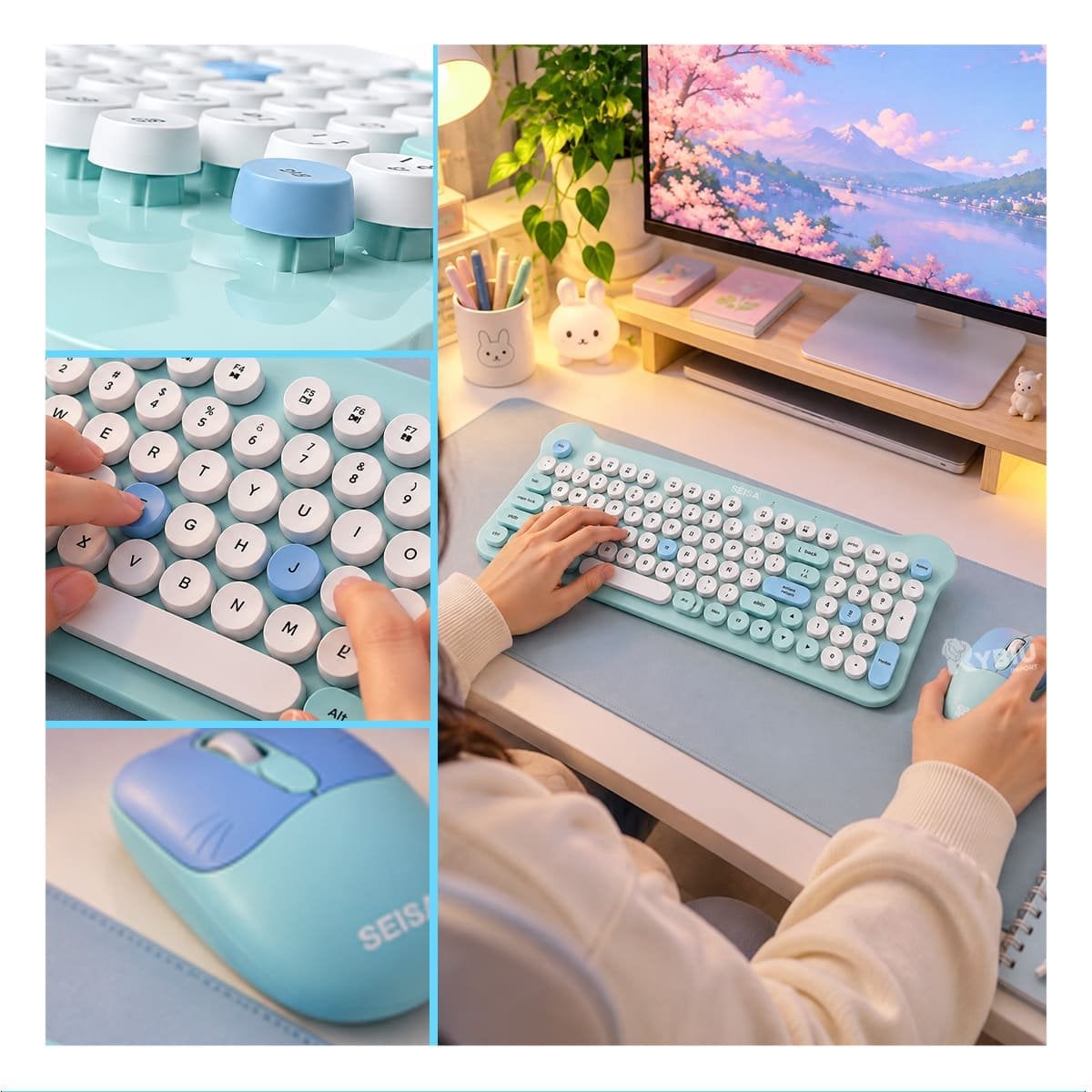 PACK4 TECLADO Y RATON INALAMBRICOS CON ACABADO MODERNO CELESTE - 4