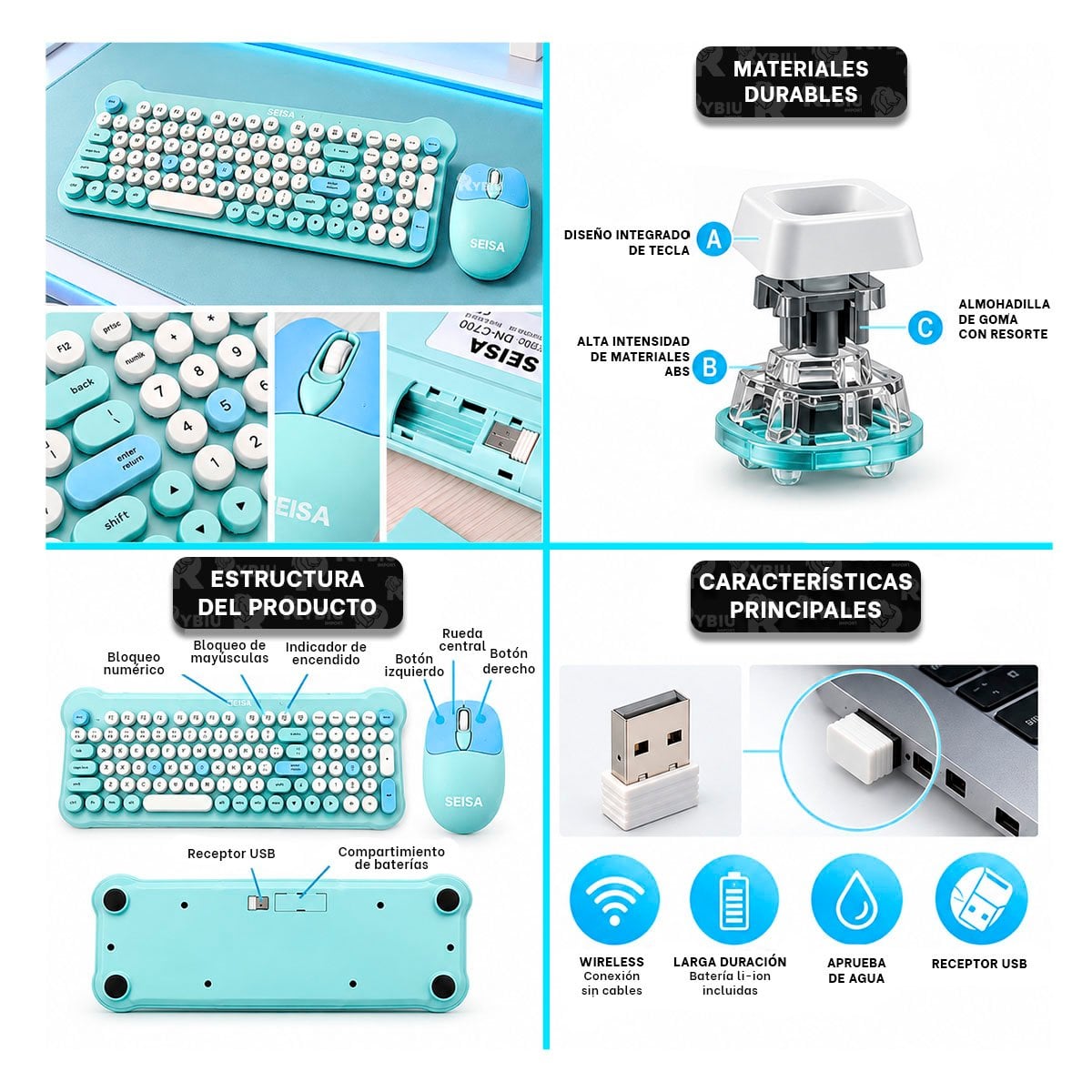 TECLADO Y MOUSE INALAMBRICOS DE DISENO COMPACTO CELESTE - 4