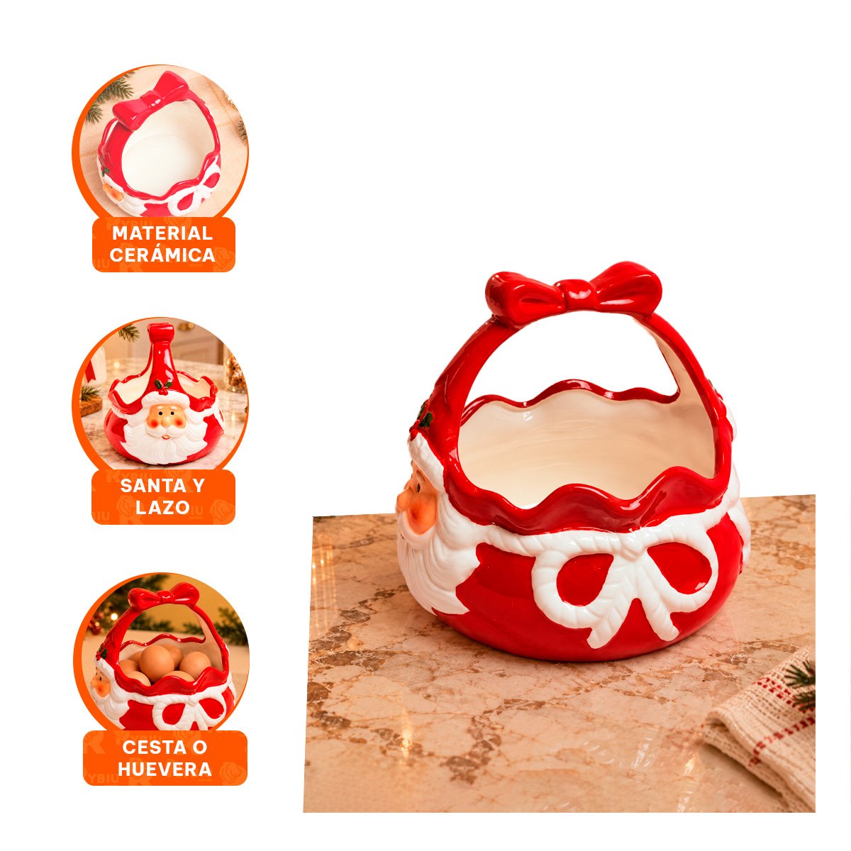 SOPORTE PARA HUEVO ROJO CON SANTA Y LAZO DECORATIVO PARA NAVIDAD YPAPEL REGALO - 4