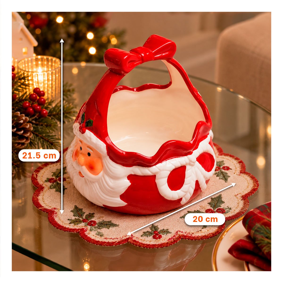 BASE PARA HUEVO ROJO CON DISEÑO SANTA Y LAZO PARA MESA FESTIVA YREGALO STICKER - 2