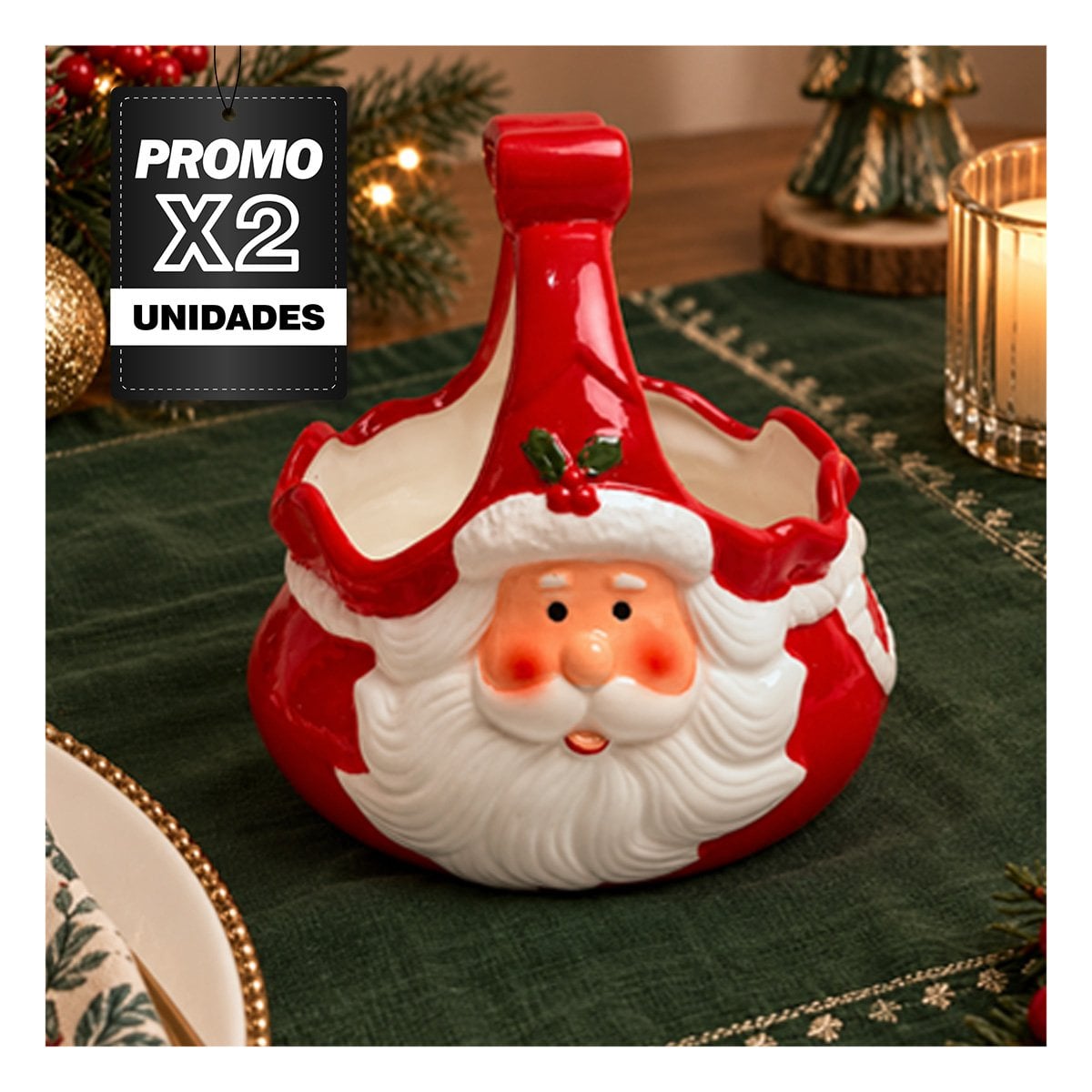 PACK2 SOPORTE PARA HUEVO ROJO CON DISEÑO SANTA Y LAZO PARA DESAYUNO YPAPEL REGALO - 1