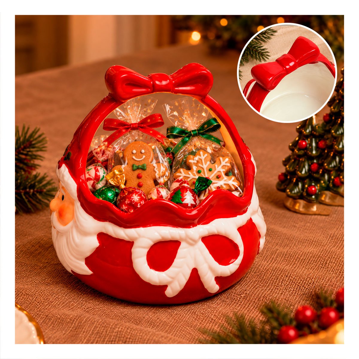 PACK2 SOPORTE PARA HUEVO ROJO CON DISEÑO SANTA Y LAZO PARA DESAYUNO YPAPEL REGALO - 3