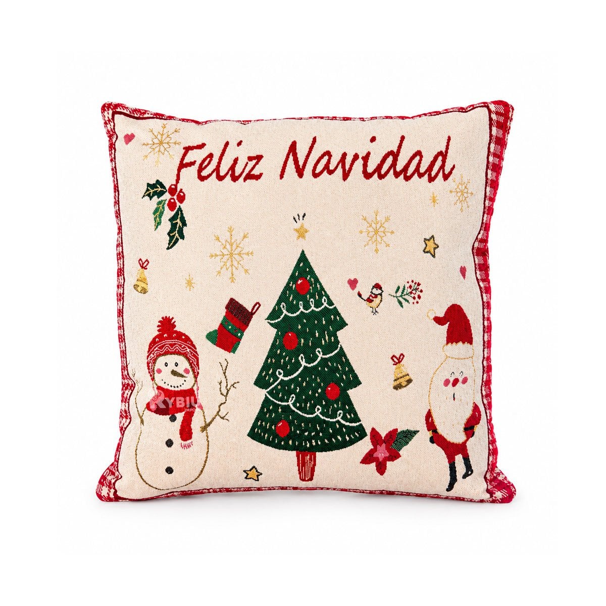 ALMOHADON NAVIDENO CON MOTIVO DE PINO BEIGE Y LIGAS REGALO - 1