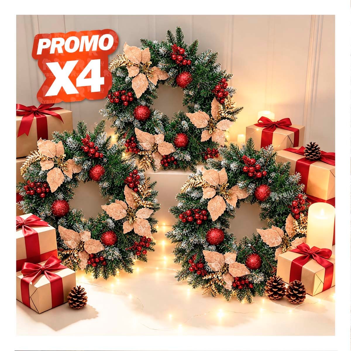 PACK4 GUIRNALDA PARA NAVIDAD CON TALLOS VERDE YREGALO STICKER - 1