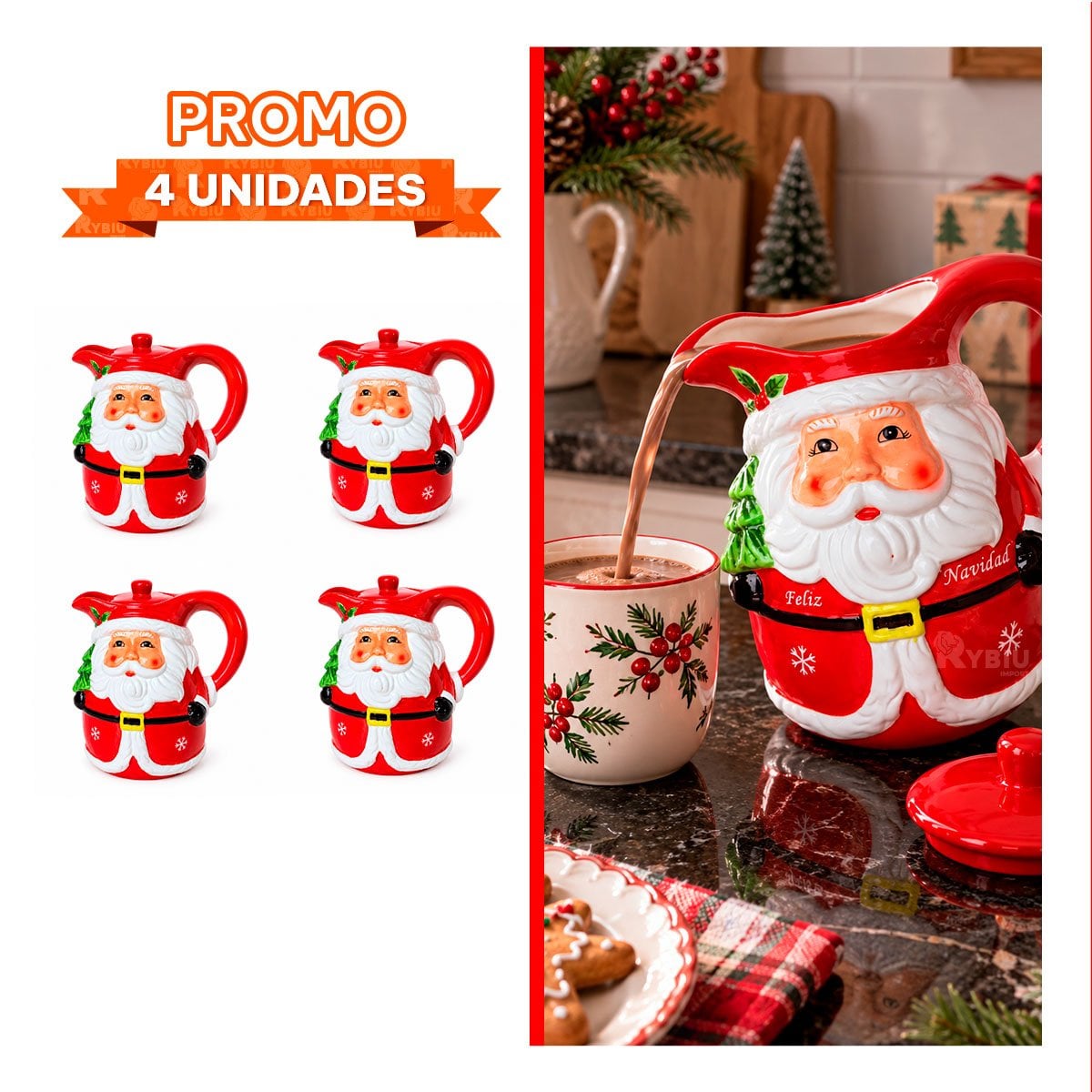 PACK4 RECIPIENTE NAVIDENO CON TAPA Y FIGURAS EN COLOR ROJO 22,5X17,5X24CM YPAPEL REGALO - 1