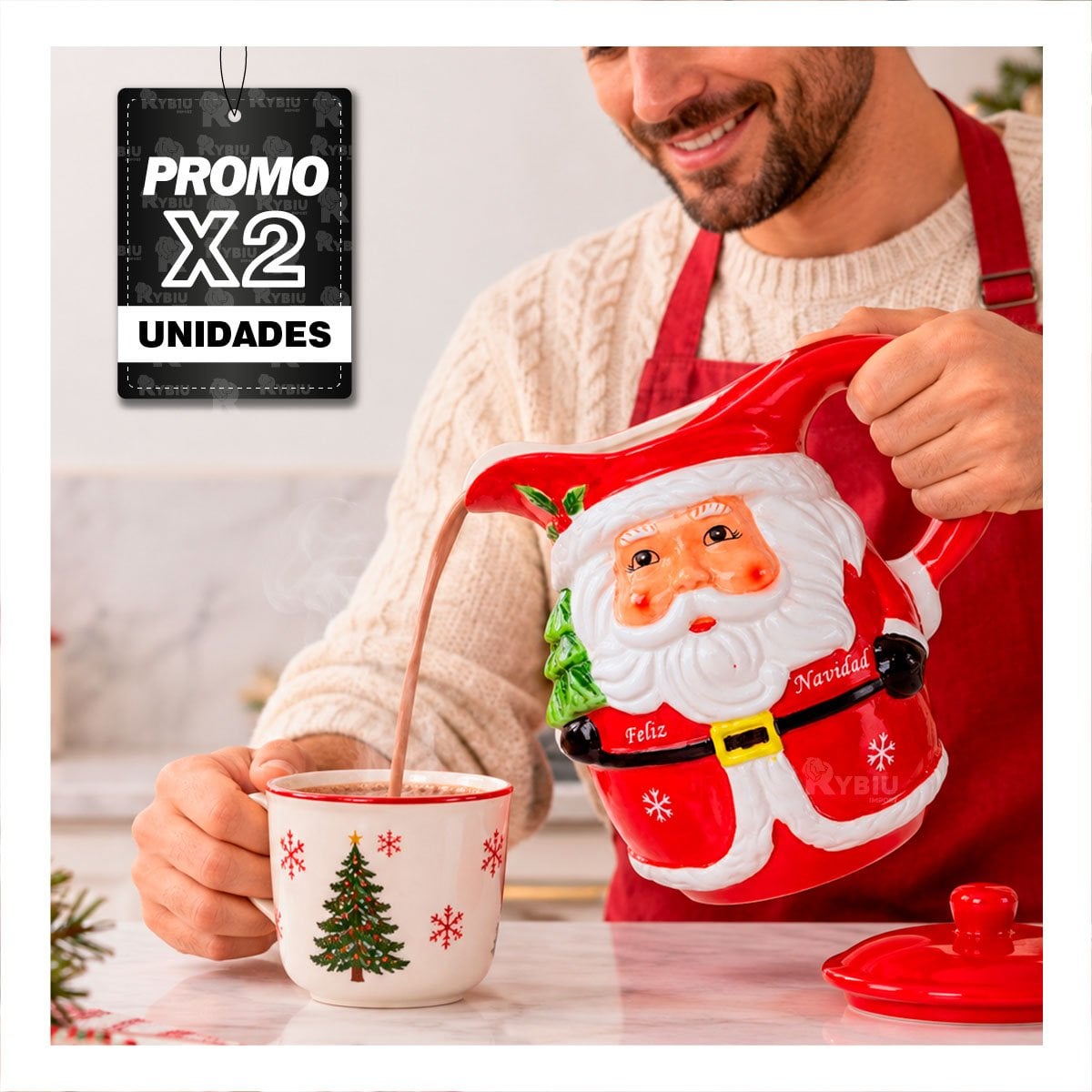 PACK2 JARRA DECORATIVA CON TAPA Y ARBOLITO NAVIDENO ROJO 22,5X17,5X24CM YREGALO STICKER - 1