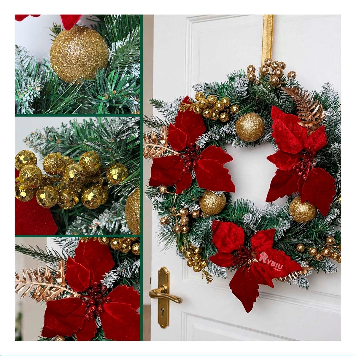 PACK4 CORONA DE NAVIDAD CON FLORES ROJAS Y PINO VERDE - 4