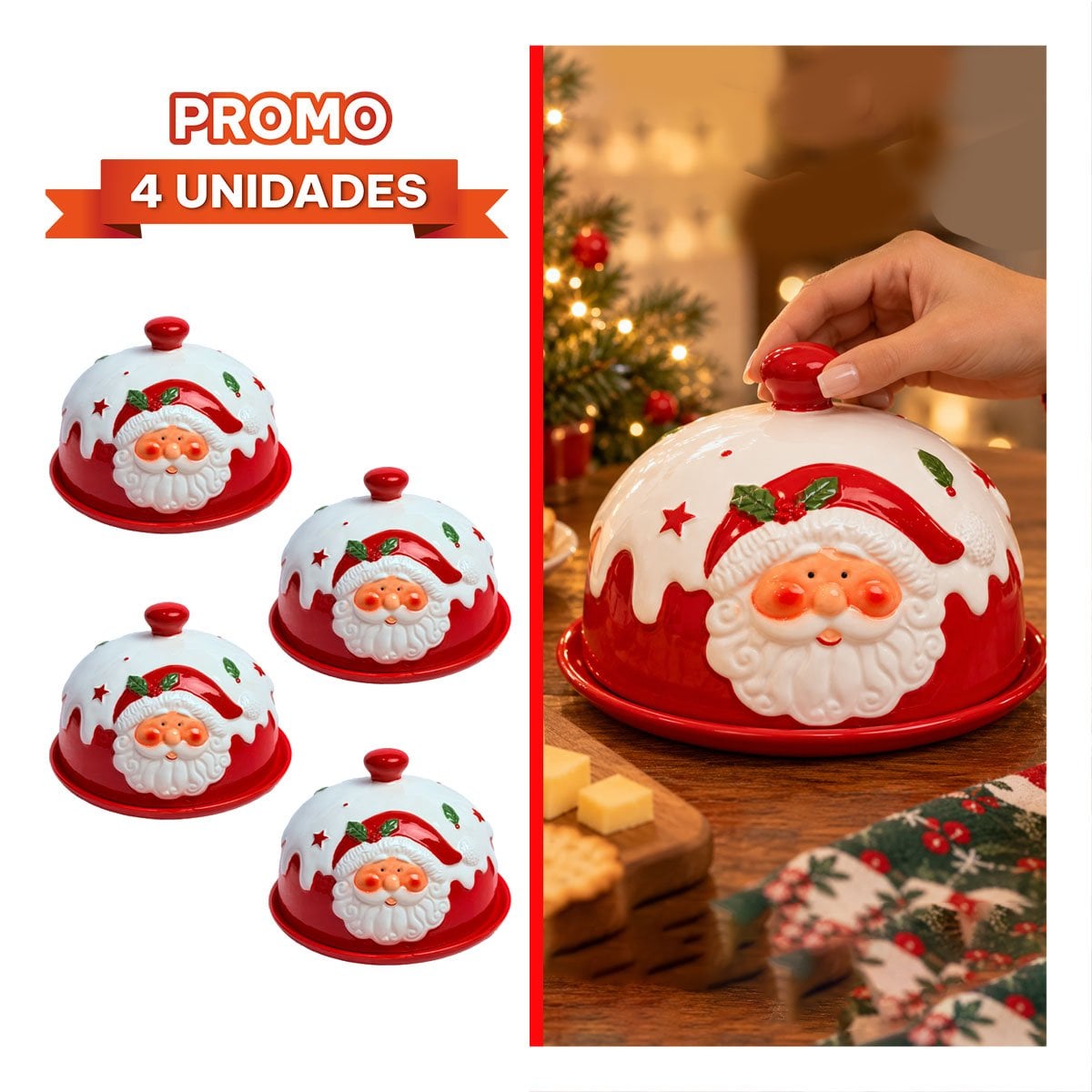 PACK4 QUESERA ROJA 13X20CM CON PAPA NOEL Y DETALLES PEQUENOS YREGALO STICKER - 1