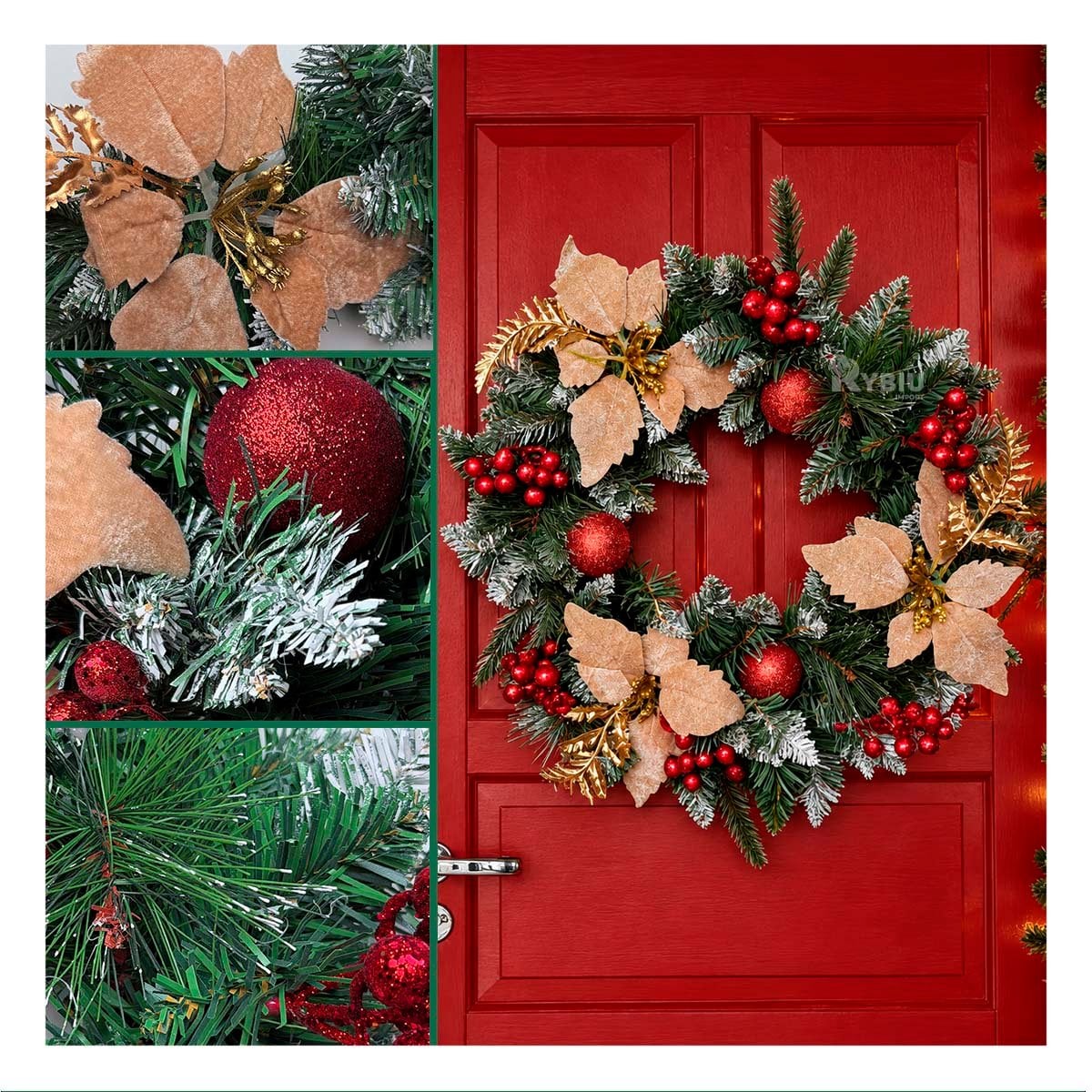 CORONA PARA NAVIDAD CON RACIMOS Y FLORES VERDE Y PAPEL REGALO - 3