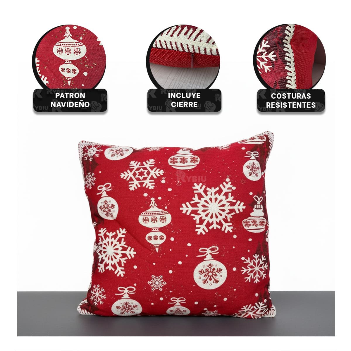 ALMOHADON DECORATIVO CON DISENO DE COPOS NAVIDENOS ROJO Y LIGAS REGALO - 4