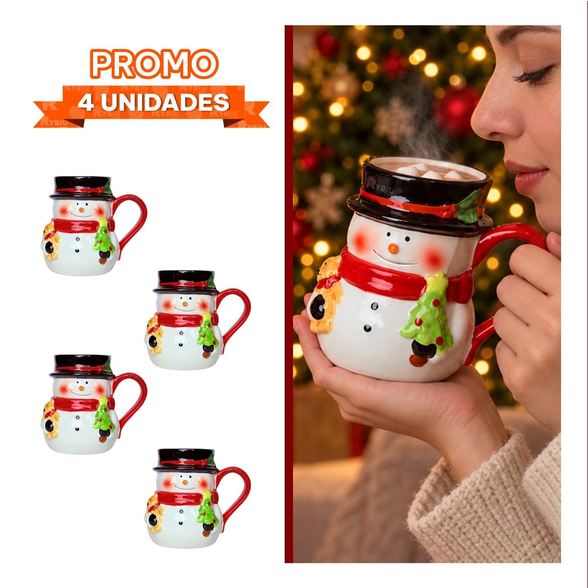 PACK4 VASO DECORATIVO NAVIDENO CON MUÑECO DE NIEVE BLANCO YPAPEL REGALO - 1