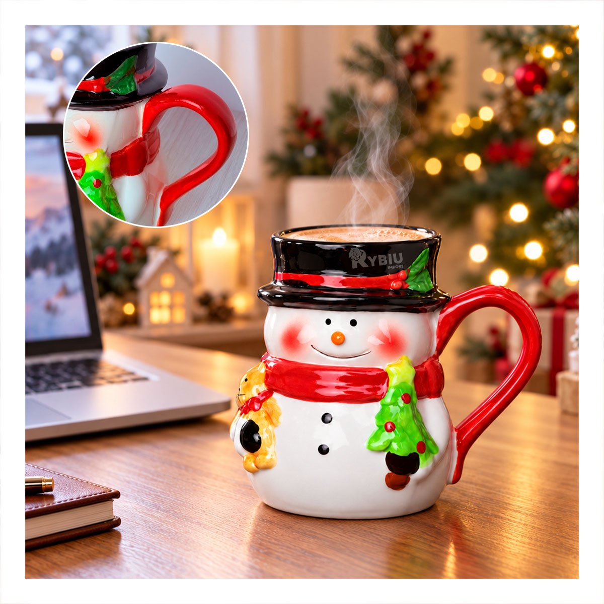 PACK4 VASO DECORATIVO NAVIDENO CON MUÑECO DE NIEVE BLANCO YPAPEL REGALO - 3