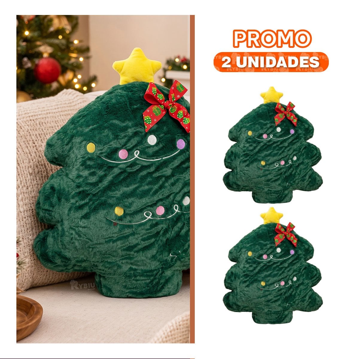 PACK2 PELUCHE DECORATIVO CON FORMA DE ARBOL DE PINO VERDE OSCURO - 1