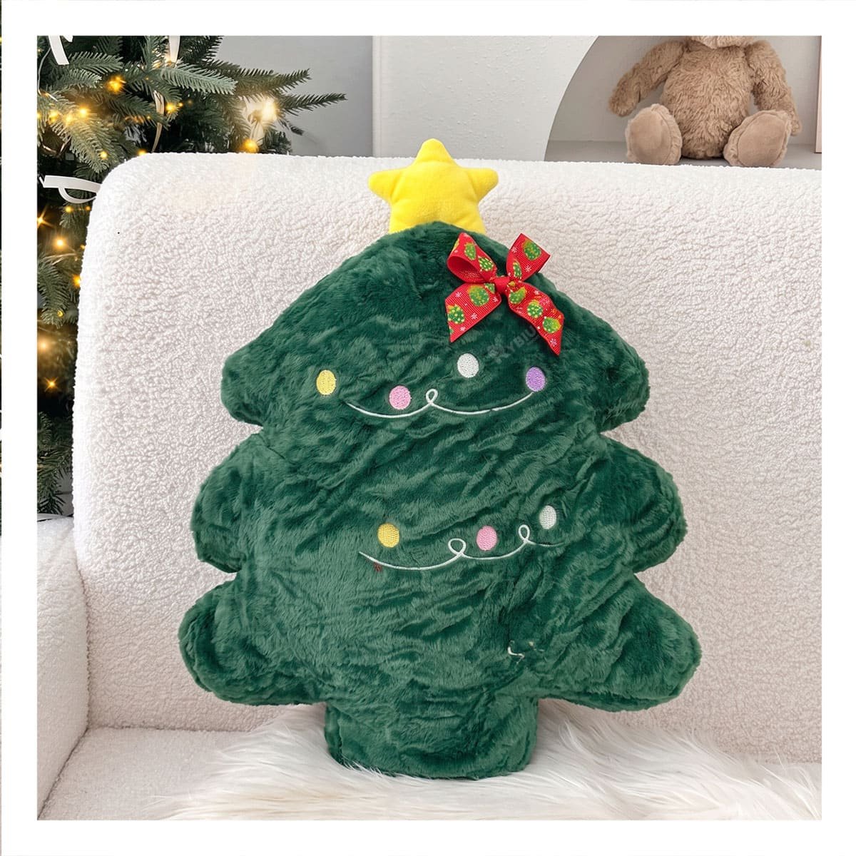 PACK2 ALMOHADON DE PELUCHE SUAVE CON FORMA DE PINO VERDE OSCURO YREGALO STICKER - 3