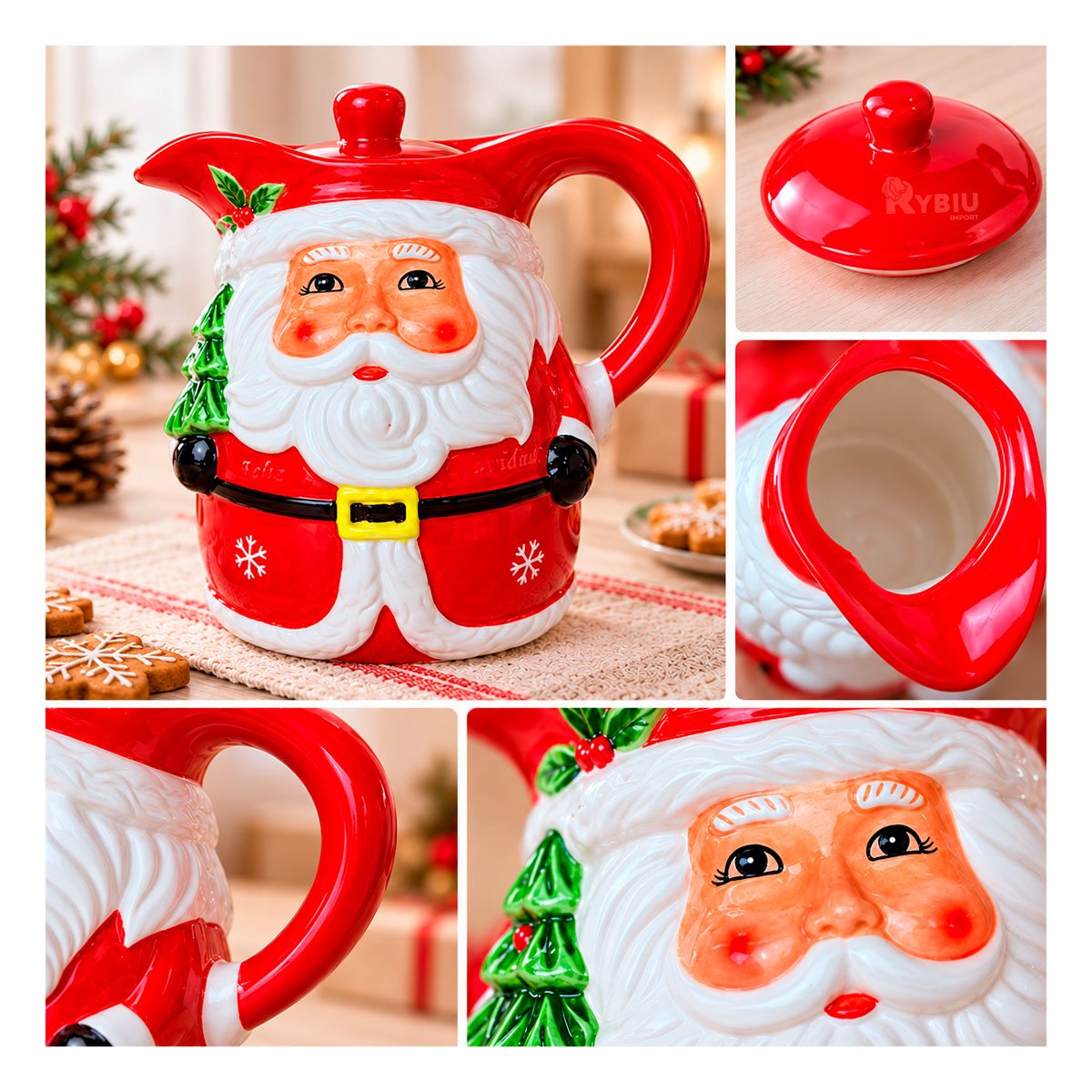 RECIPIENTE CON TAPA DE PAPA NOEL Y ARBOLITO ROJO 22,5X17,5X24CM Y REGALO STICKER - 3