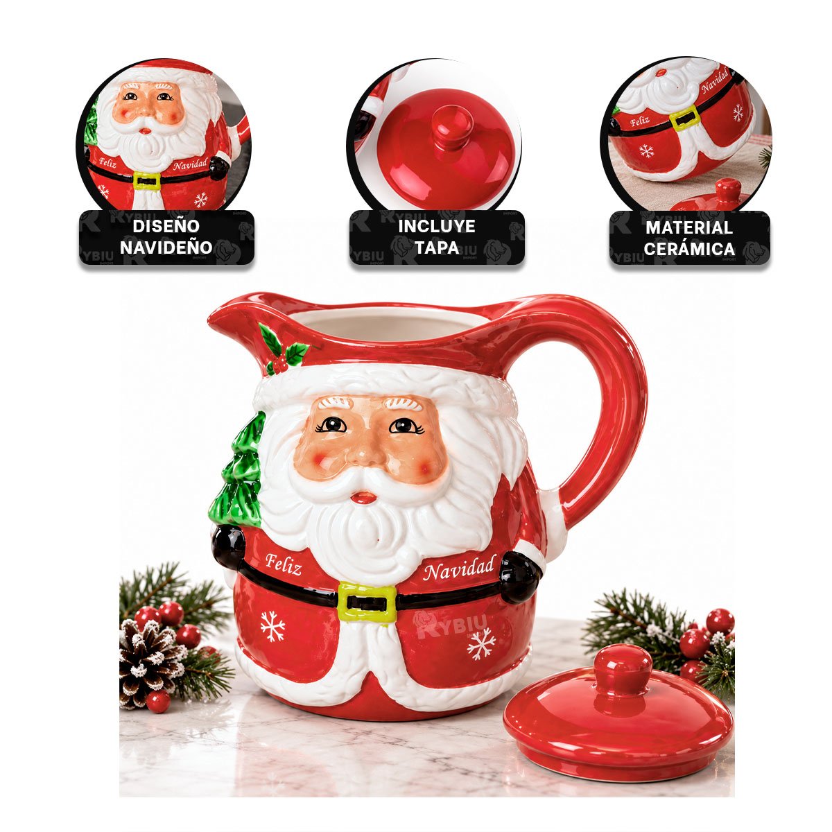 RECIPIENTE CON TAPA DE PAPA NOEL Y ARBOLITO ROJO 22,5X17,5X24CM Y REGALO STICKER - 4