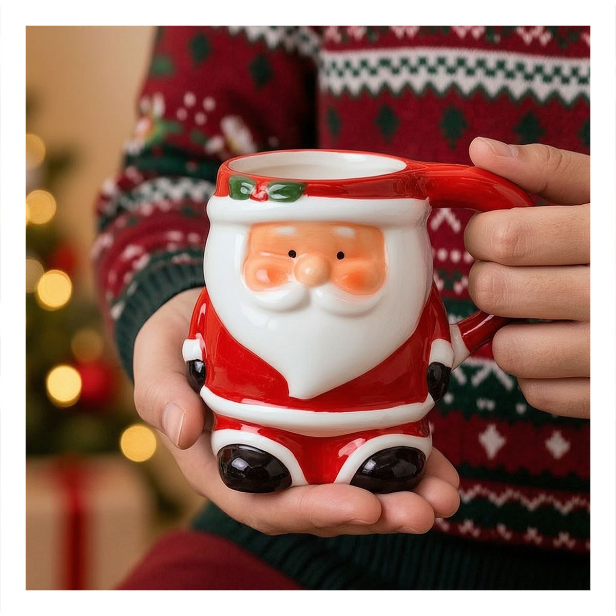 PACK2 TAZA NAVIDEÑA CON BOLA ROJA DECORATIVA PARA COCINA Y SALA - 3