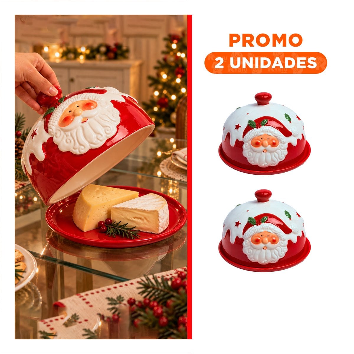 PACK2 CONTENEDOR ROJO 13X20CM CON CABEZA DE SANTA Y DECORACION PEQUENA YREGALO STICKER - 1