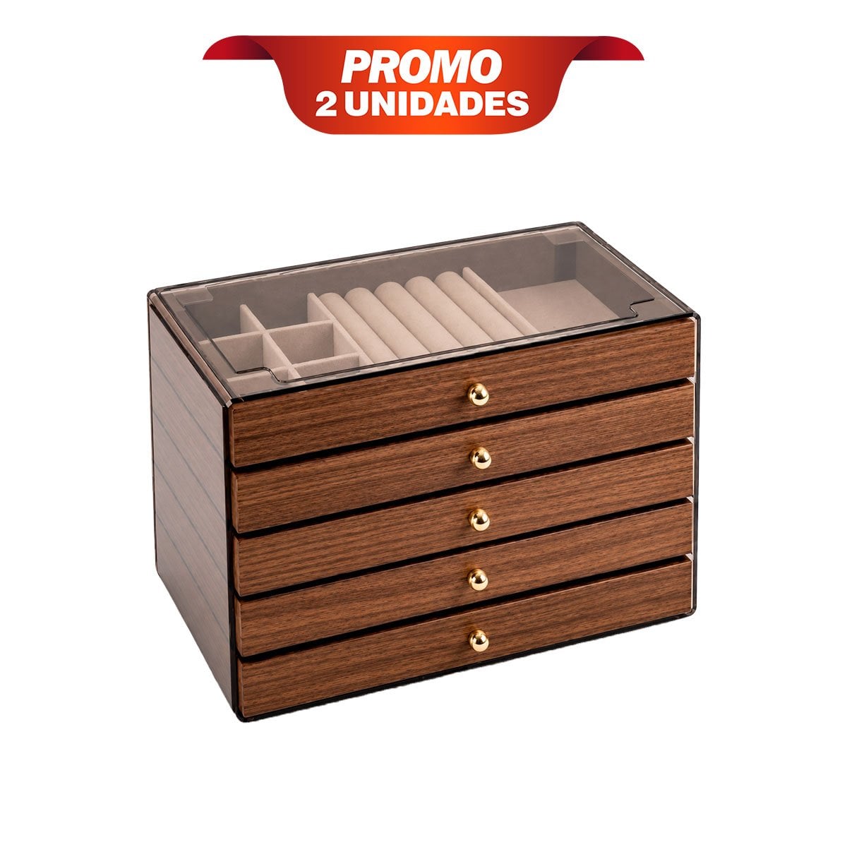 PACK2 ORGANIZADOR PARA JOYAS CON DIVISIONES 24X14X17CM MARRON YREGALO STICKER - 1