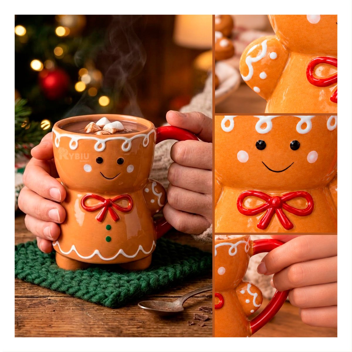 MUG DE JENGIBRE CON ESTILO NAVIDEÑO MOSTAZA Y LIGAS REGALO - 3