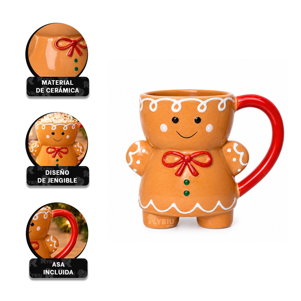 MUG DE JENGIBRE CON ESTILO NAVIDEÑO MOSTAZA Y LIGAS REGALO - 4