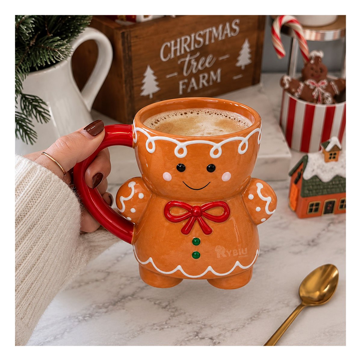 MUG CON FORMA DE MUÑECO DE GALLETA MOSTAZA Y STICKY - 1