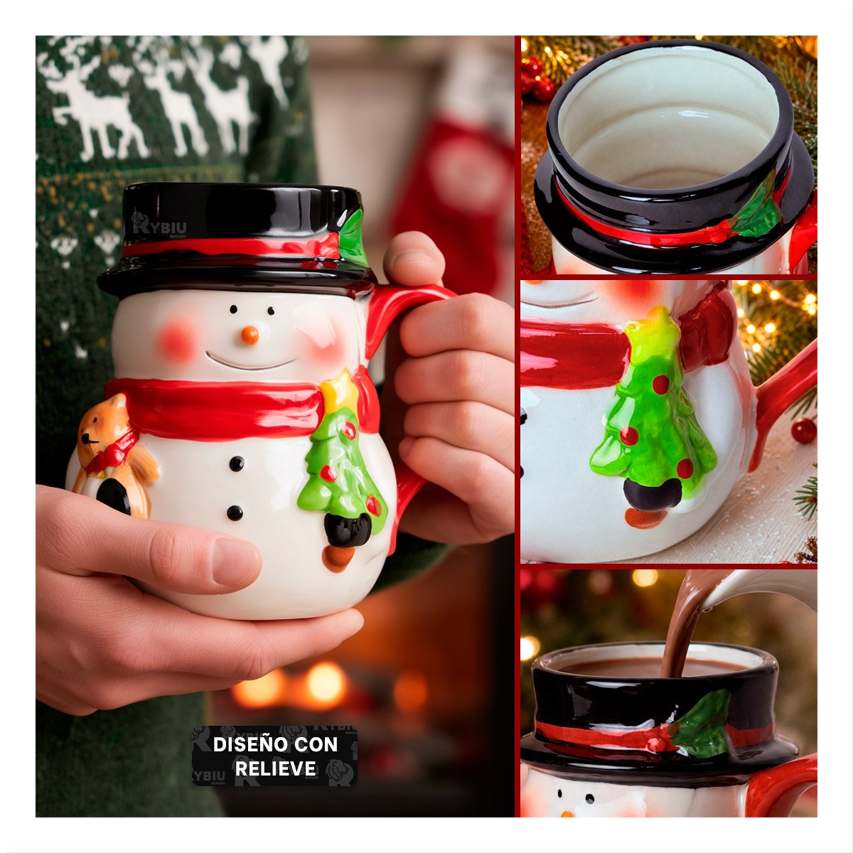 PACK2 TAZA DECORATIVA DE NAVIDAD CON MUÑECO DE NIEVE BLANCO - 4