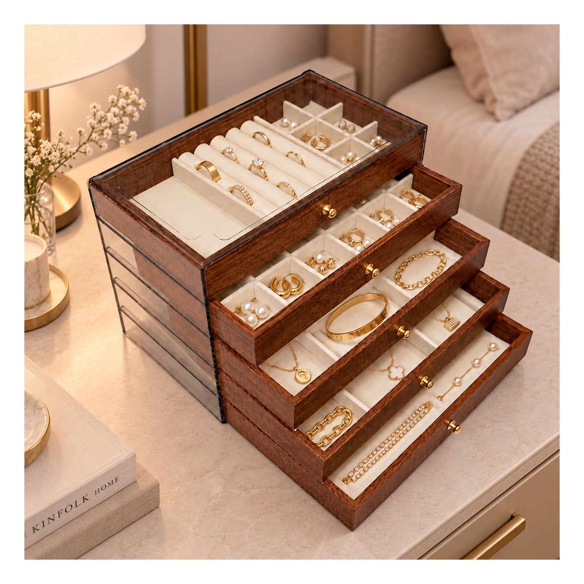 PACK2 ORGANIZADOR DE JOYAS EN MADERA 24X14X17CM MARRON - 3