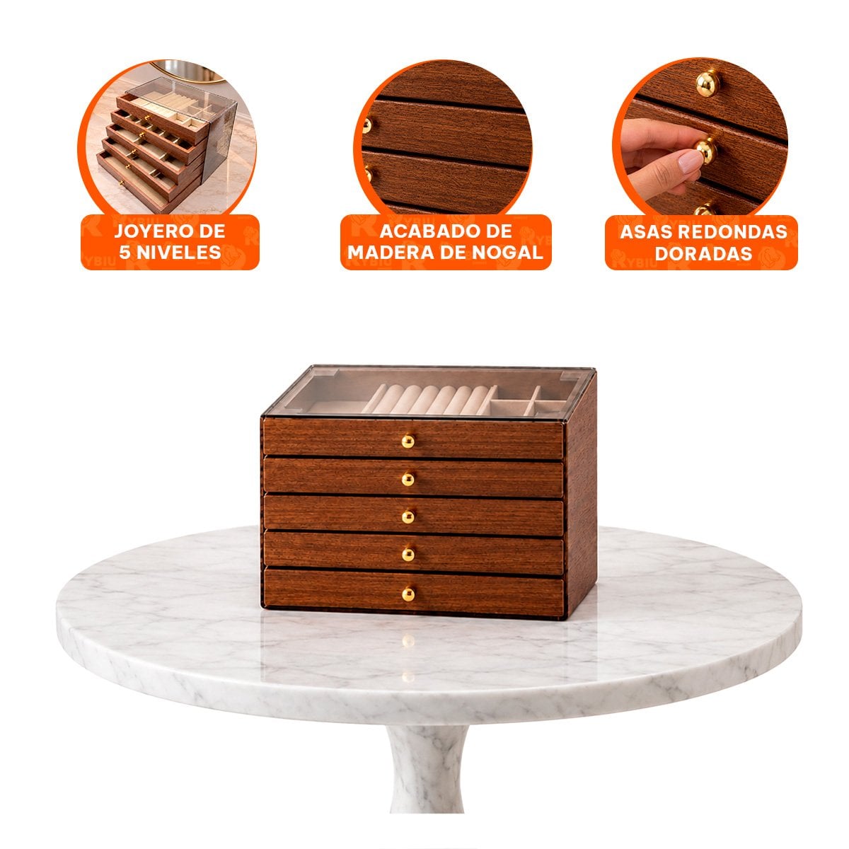 JOYERO ORGANIZADOR CON 5 NIVELES 24X14X17CM MARRON Y STICKY - 4
