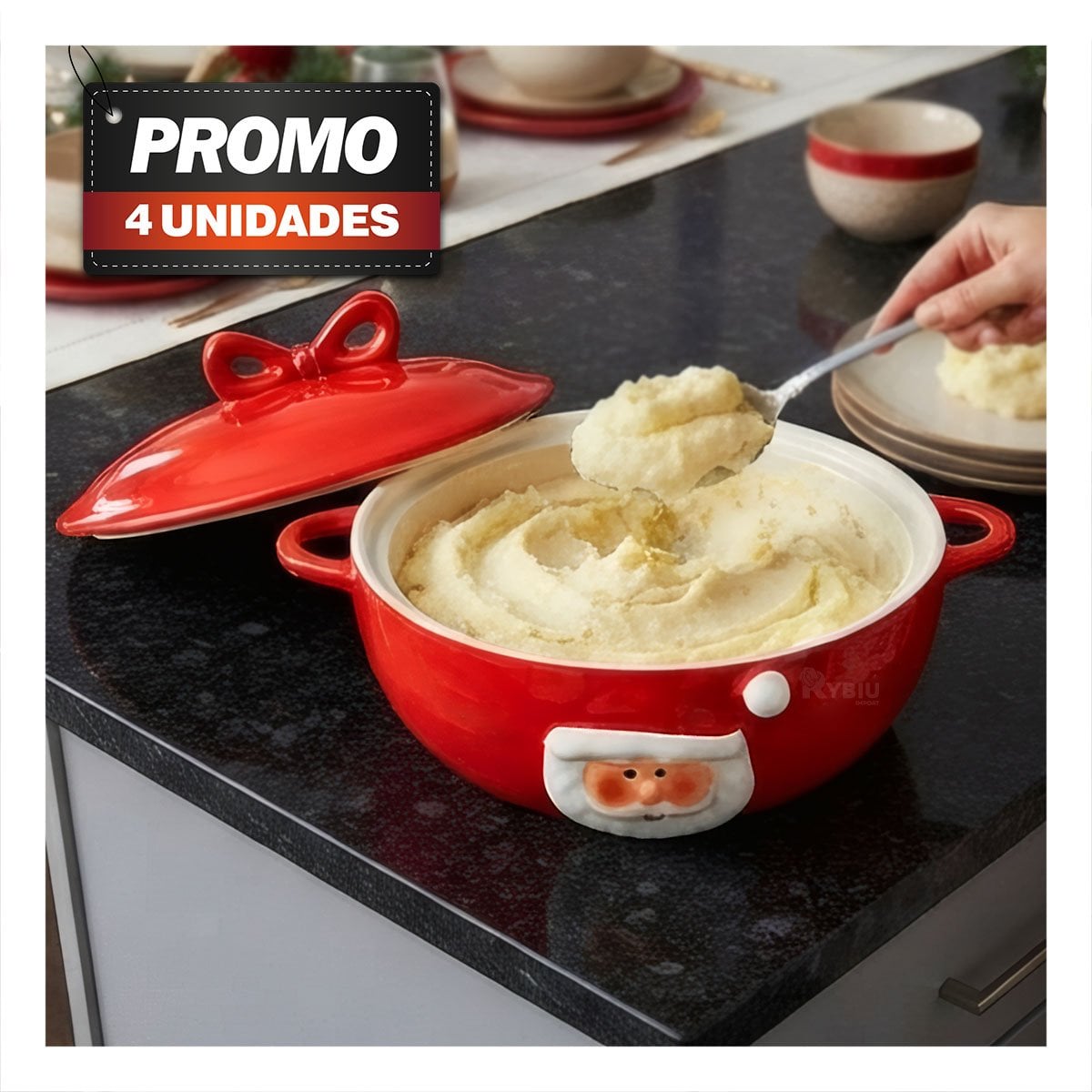 PACK4 CUENCO CON TAPA 8X30X24CM CON BOLITAS BRILLANTES Y PAPA NOEL - 1