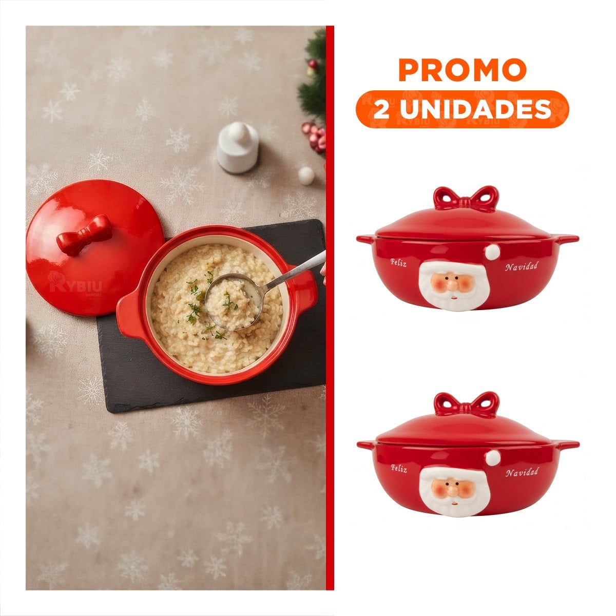PACK2 RECIPIENTE PARA ENSALADA 8X30X24CM CON ESTRELLA PLATEADA Y PAPA NOEL YREGALO STICKER - 1