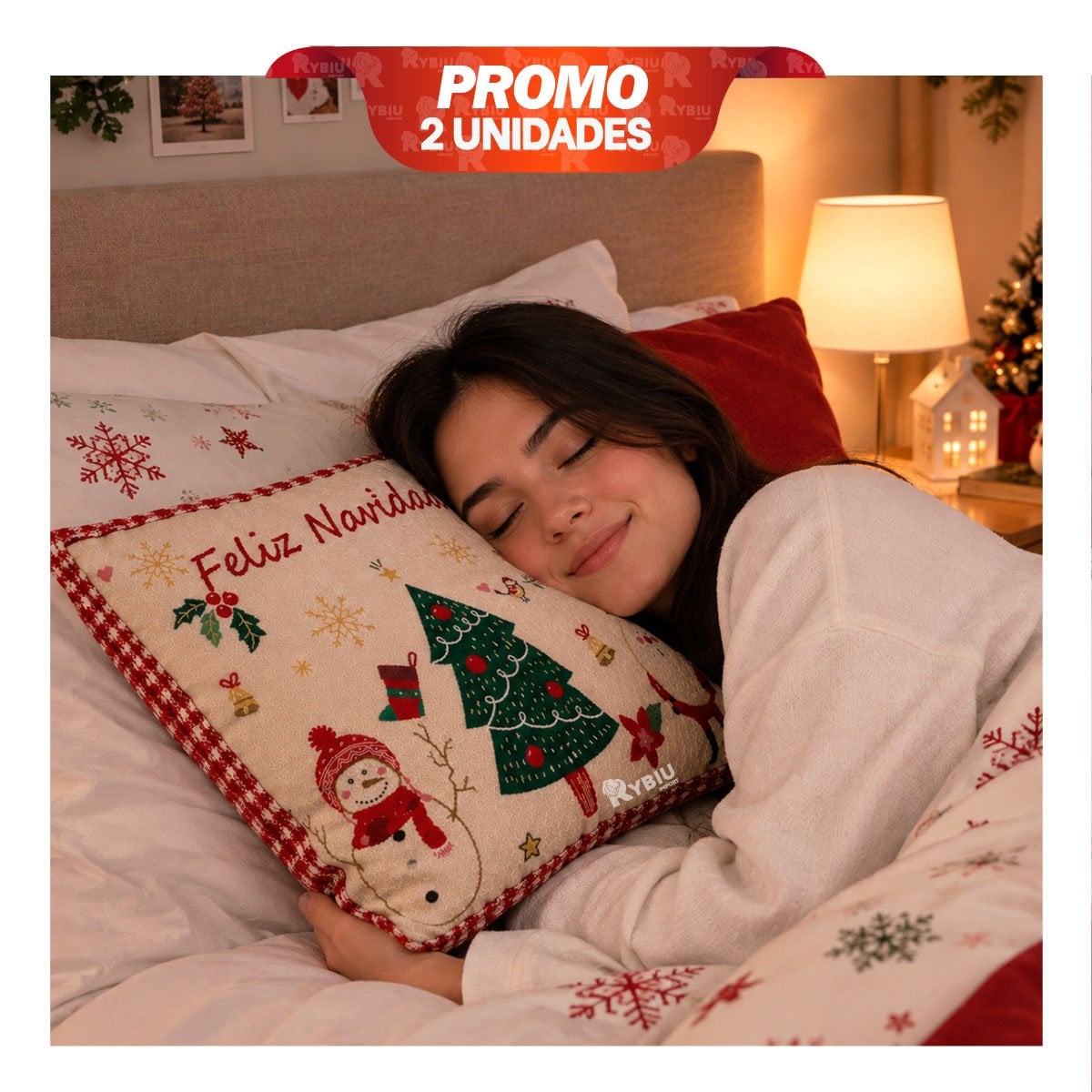PACK2 COJIN DE NAVIDAD CON FIGURA DE PINO BEIGE YPAPEL REGALO - 1