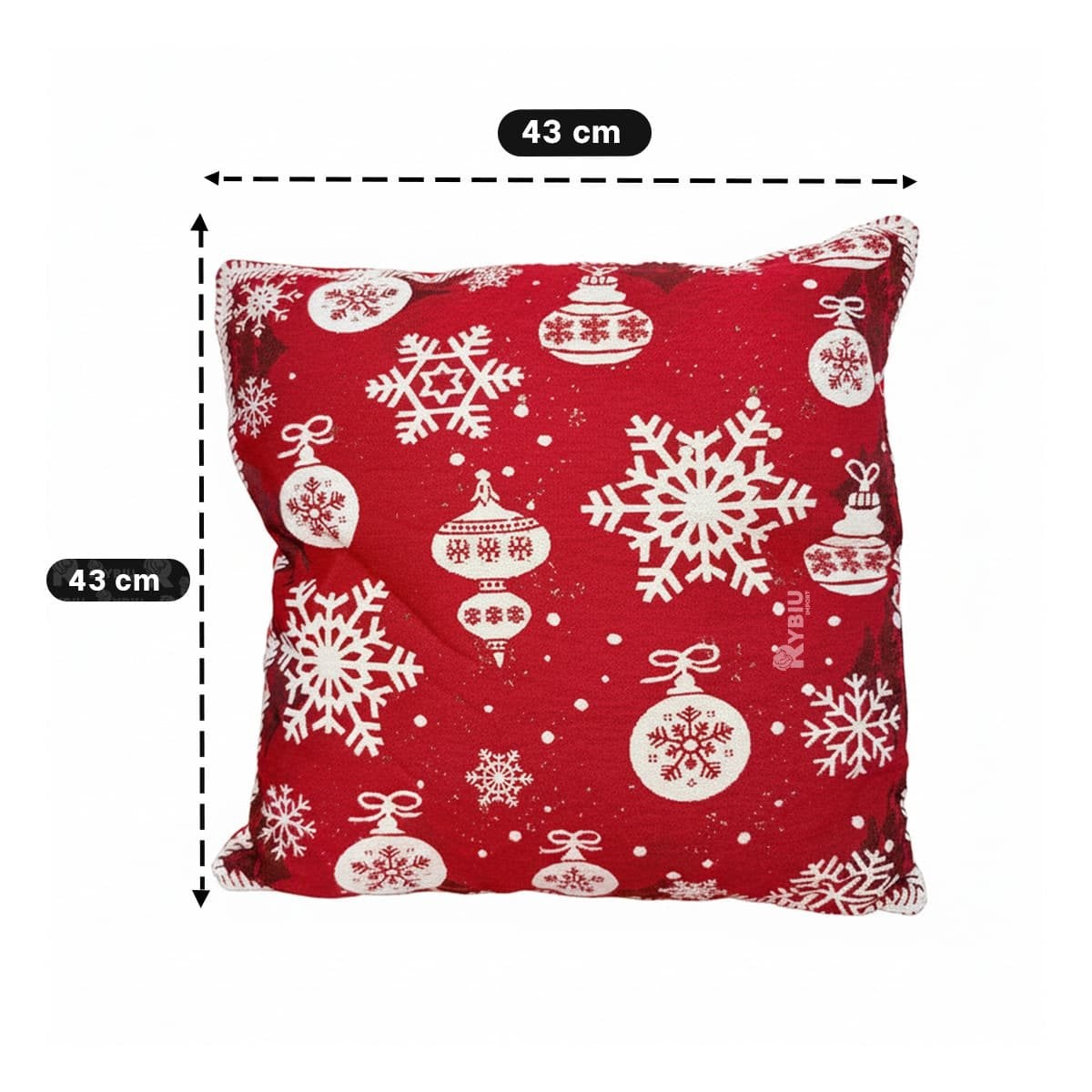 COJIN DE NAVIDAD CON MOTIVOS DE COPOS DE NIEVE ROJO Y REGALO STICKER - 2