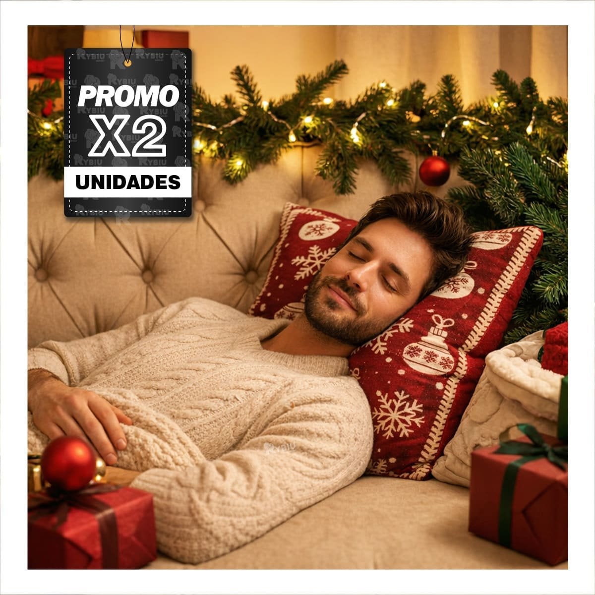 PACK2 COJIN NAVIDENO PARA SOFA CON MOTIVOS DE COPOS ROJO YREGALO STICKER - 1