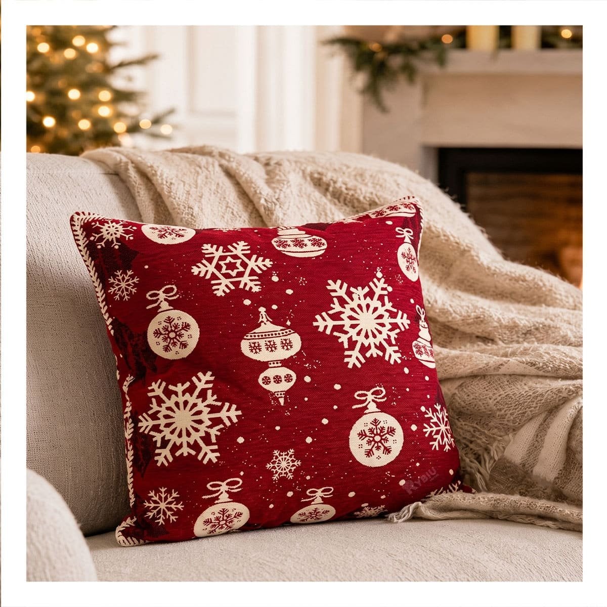PACK2 COJIN NAVIDENO PARA SOFA CON MOTIVOS DE COPOS ROJO YREGALO STICKER - 3